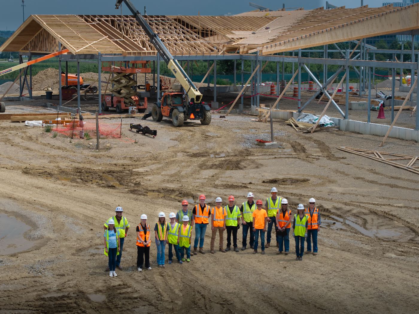 Construction site aerial progress
